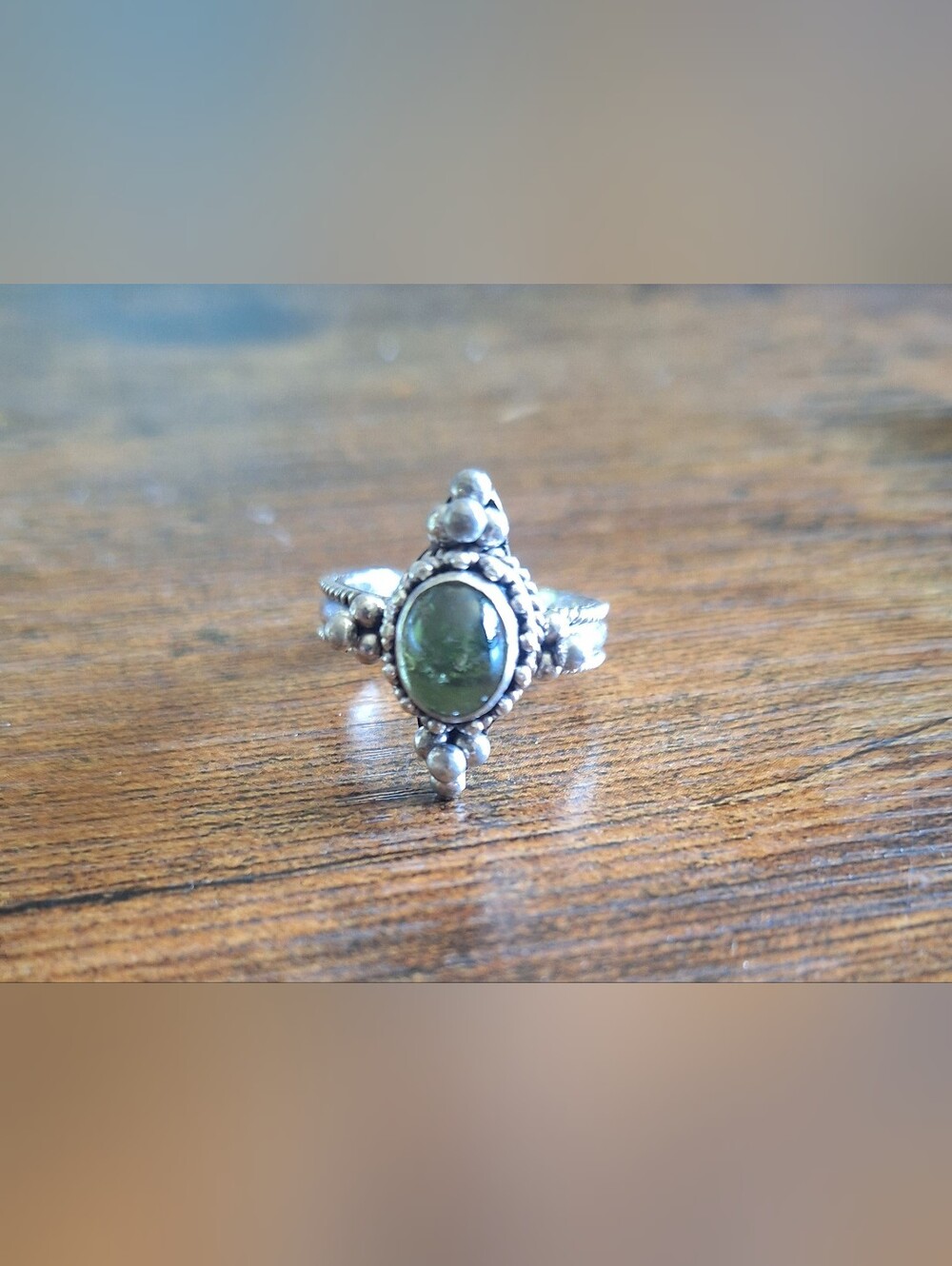 Silver Ring with Green Stone - Women's Bohemian Jewelry